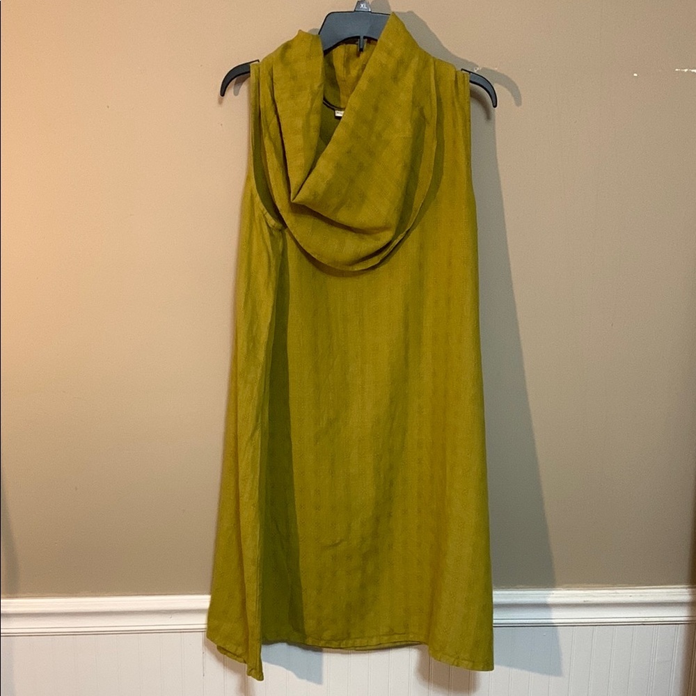 Bryn Walker Women’s Texture 100% Linen Dress Olive Green Cowl Neck Med Lagenlook